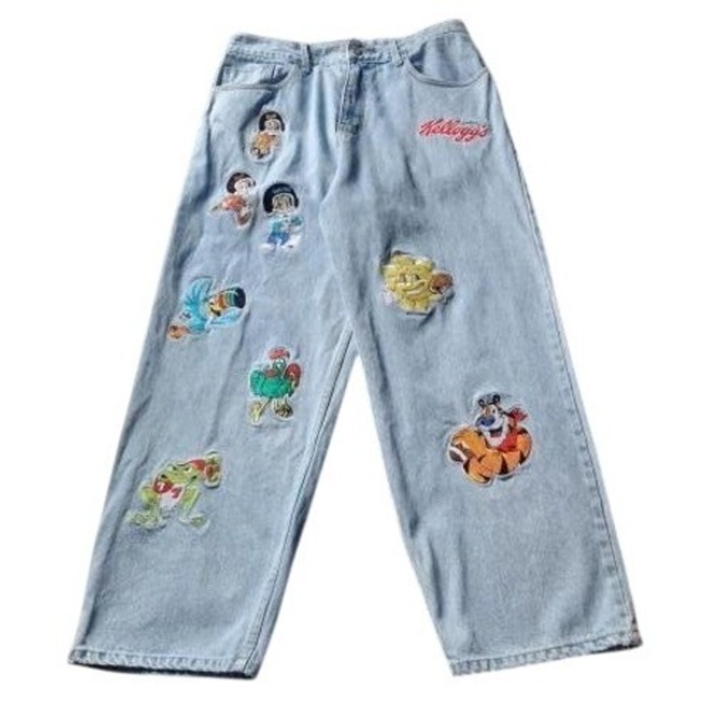 WKNDRS Kellogg's Cereal Mascot Jeans Blue Embroidered Wide Leg 34/28